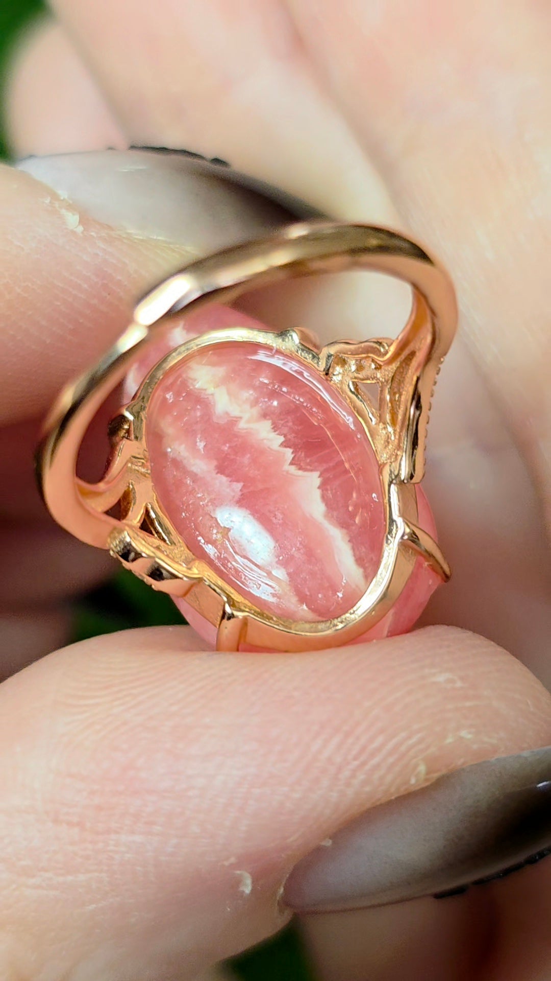 Rhodochrosite Rose Gold Teardrop Ring