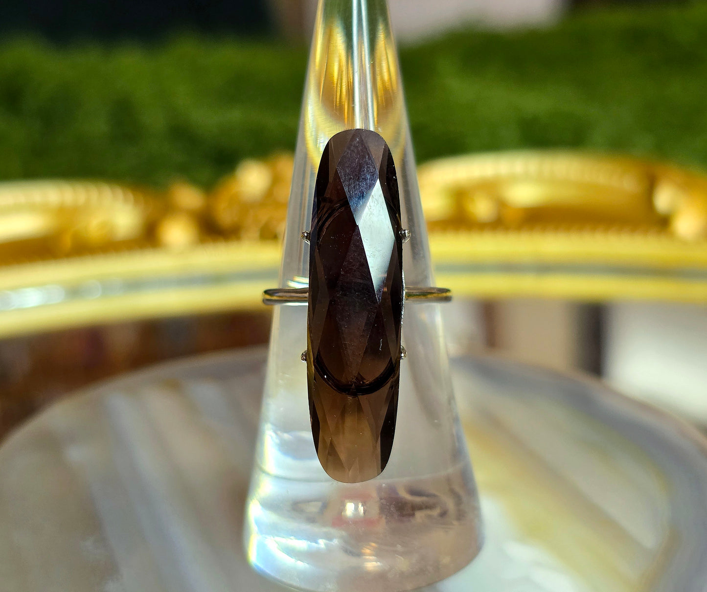 Long Smokey Quartz Oval Ring