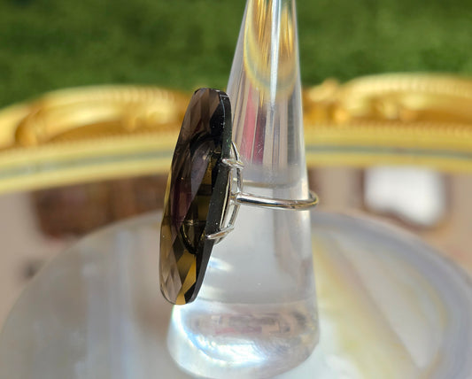 Long Smokey Quartz Oval Ring