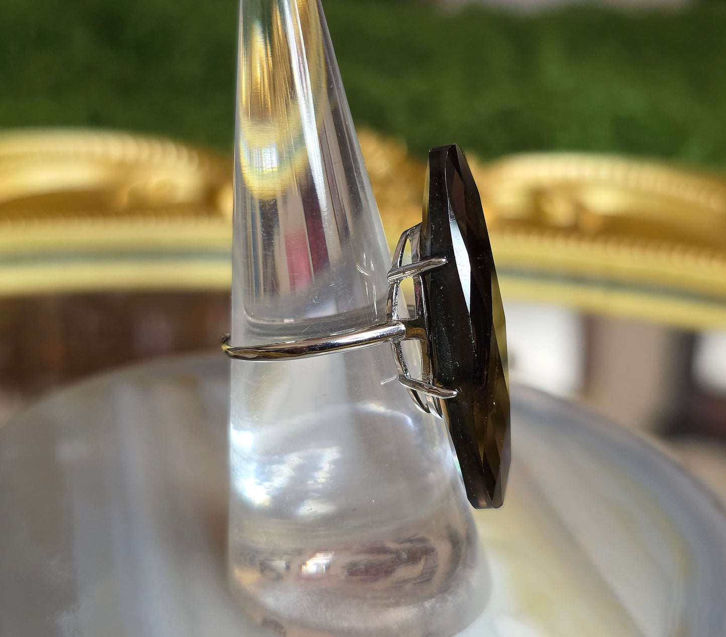 Long Smokey Quartz Oval Ring