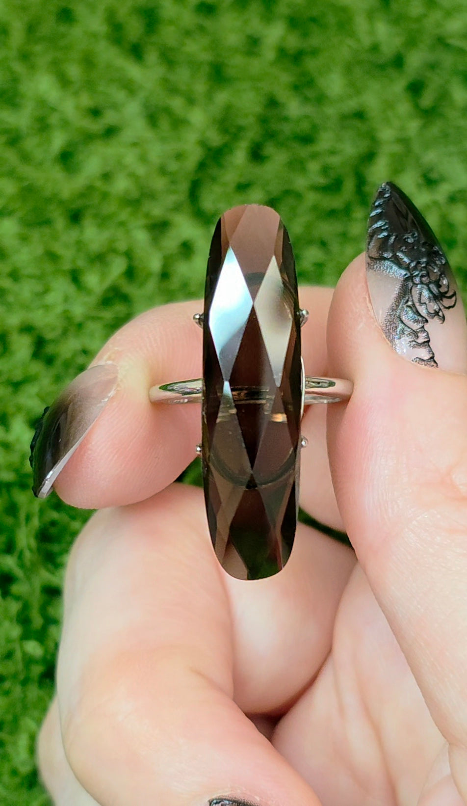 Long Smokey Quartz Oval Ring