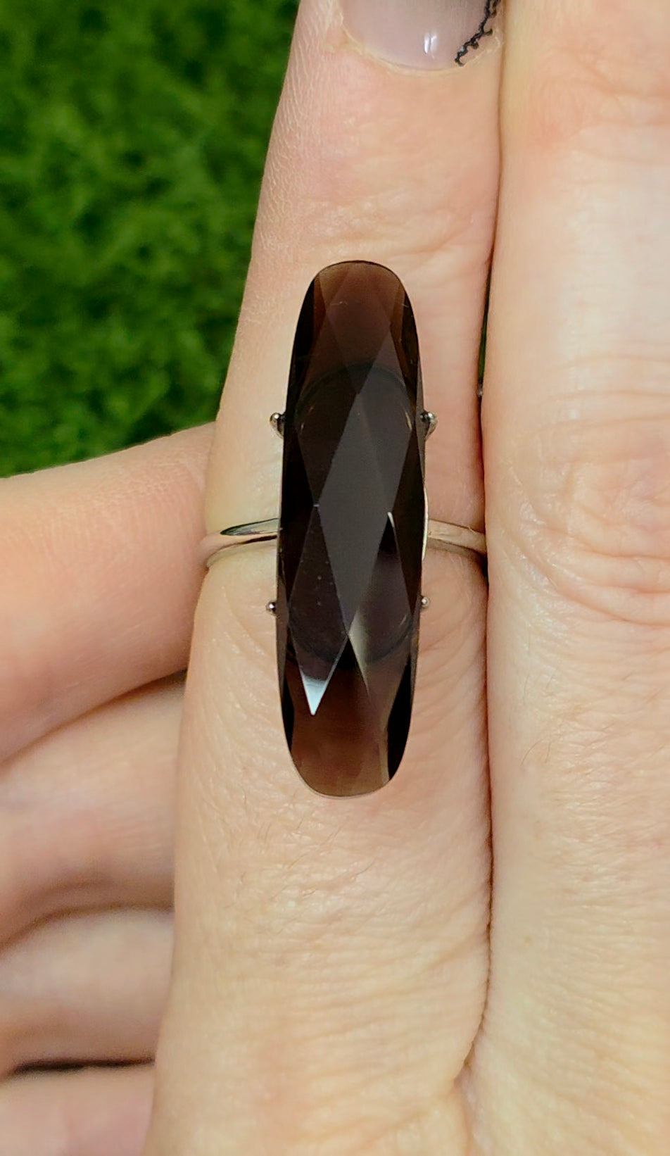 Long Smokey Quartz Oval Ring