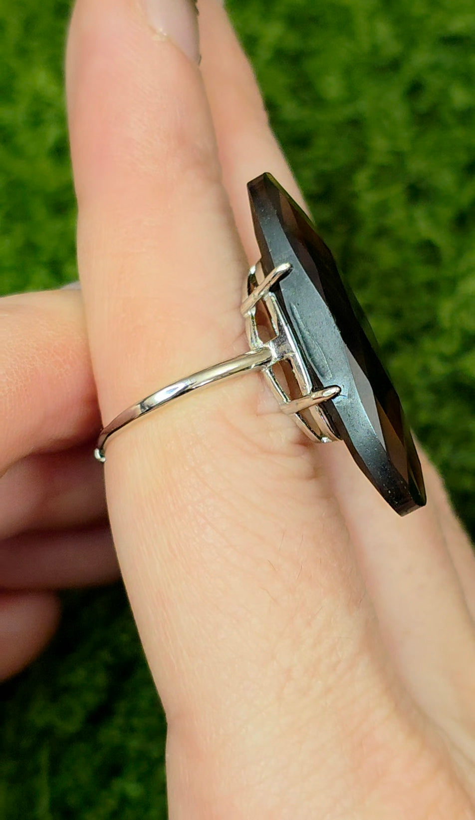 Long Smokey Quartz Oval Ring