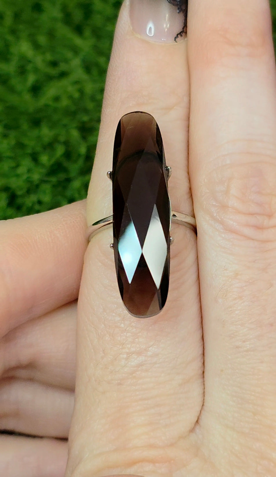 Long Smokey Quartz Oval Ring