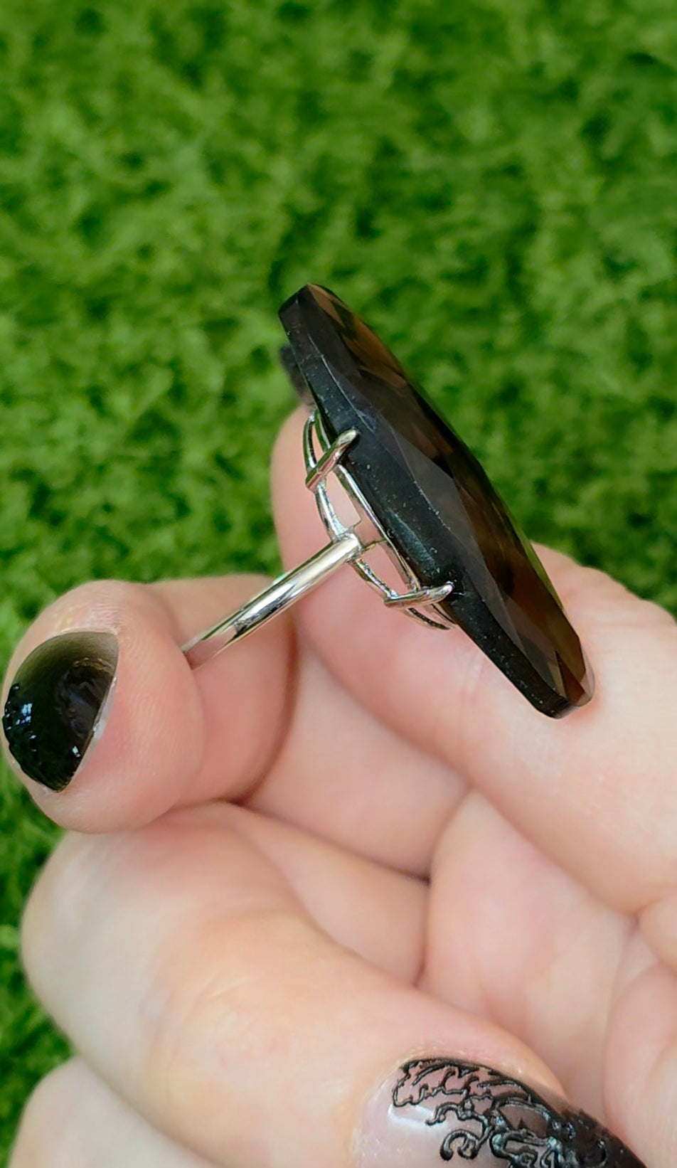 Long Smokey Quartz Oval Ring