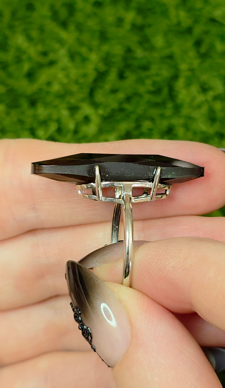 Long Smokey Quartz Oval Ring