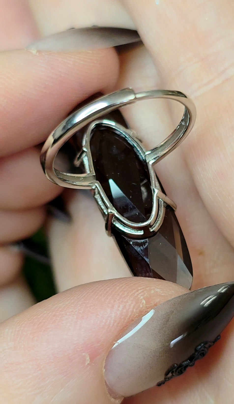 Long Smokey Quartz Oval Ring