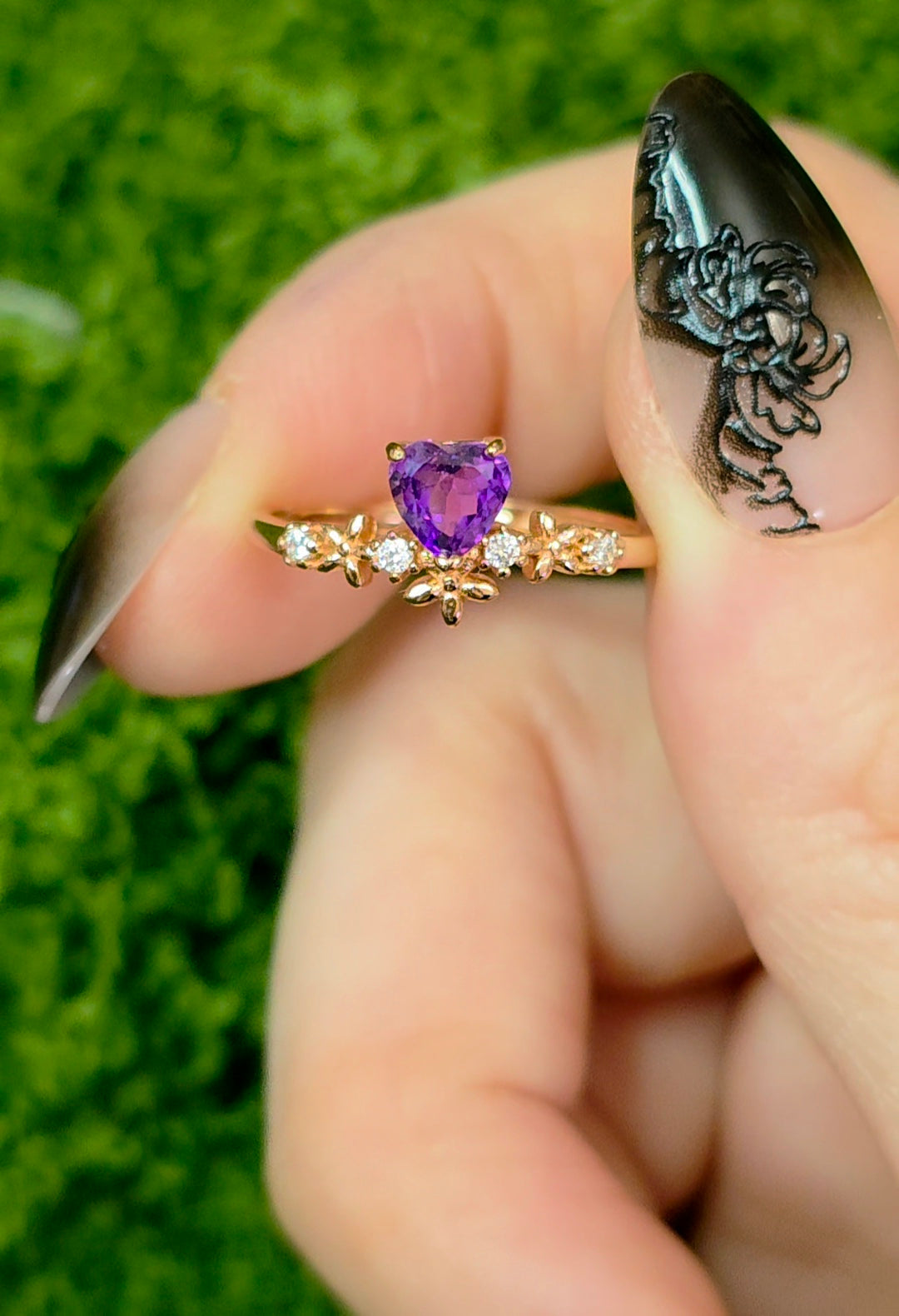 Dainty Amethyst Heart Ring