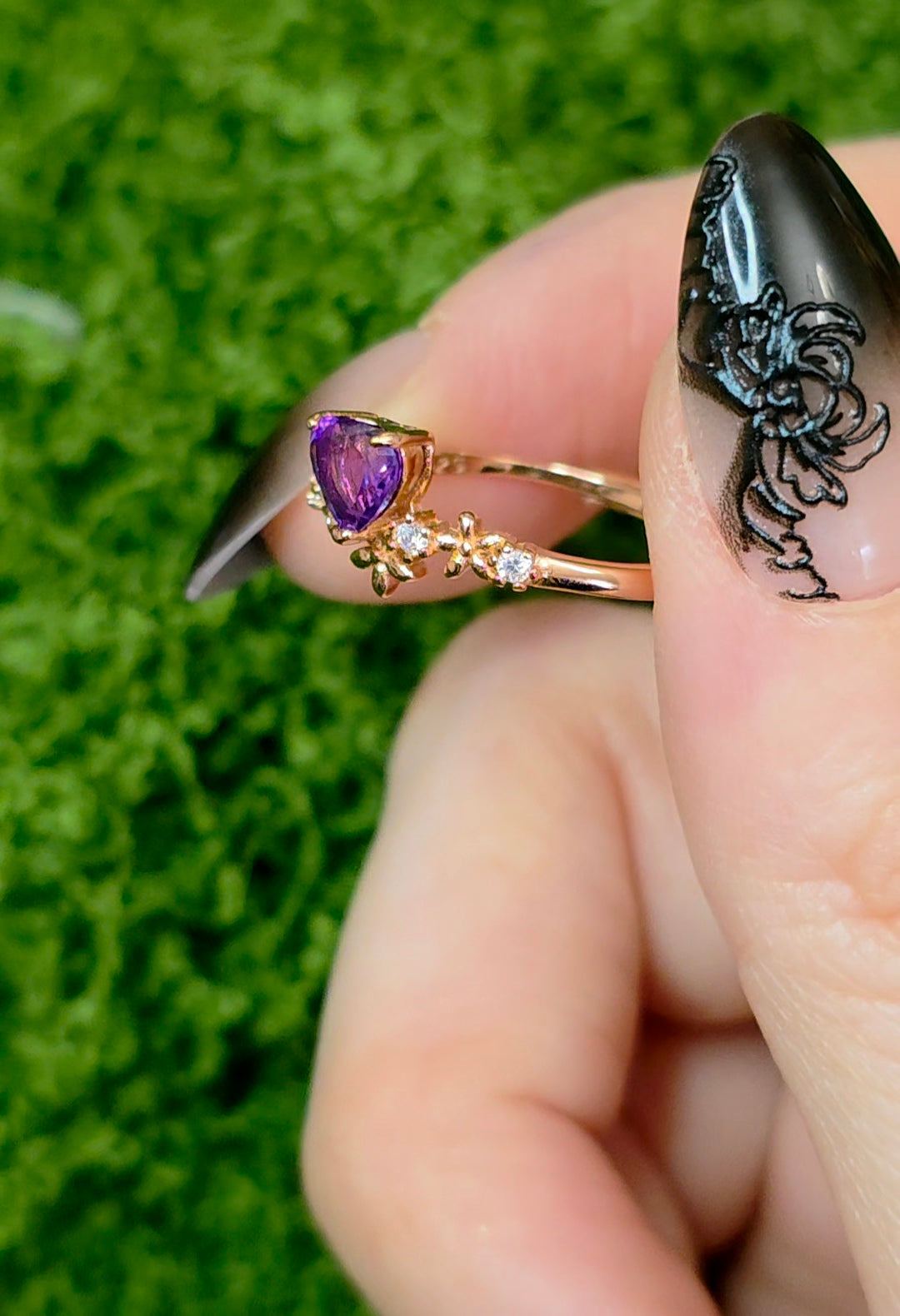 Dainty Amethyst Heart Ring