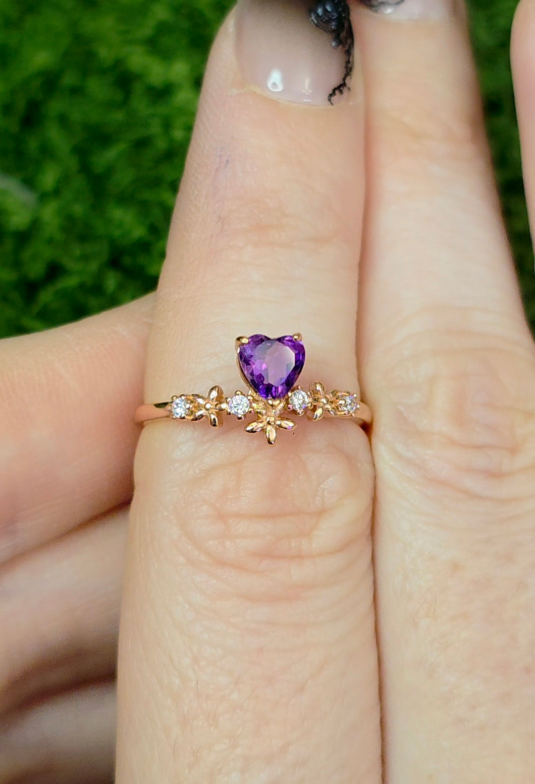 Dainty Amethyst Heart Ring