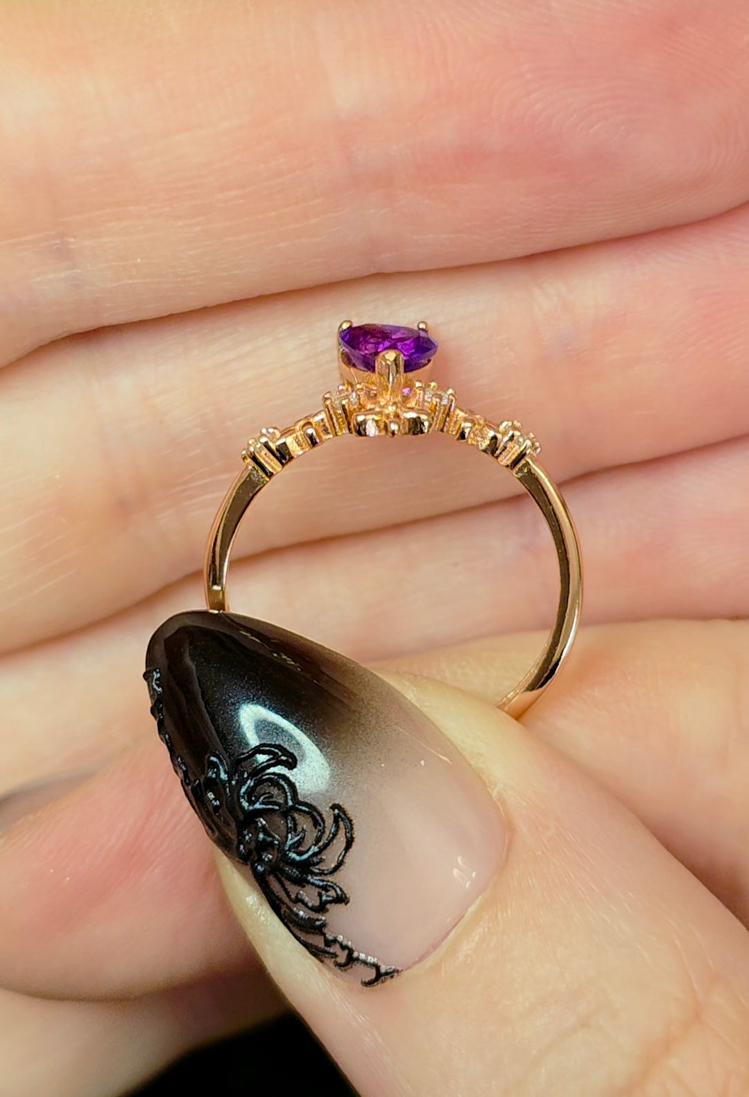 Dainty Amethyst Heart Ring