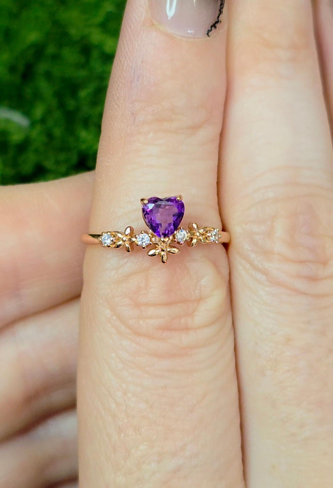 Dainty Amethyst Heart Ring