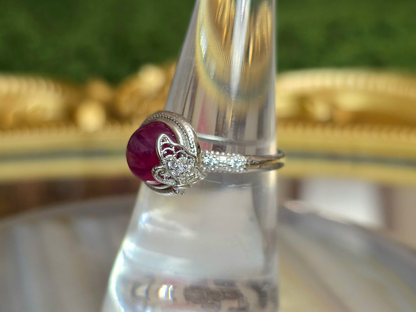 Round Star Ruby Butterfly Ring