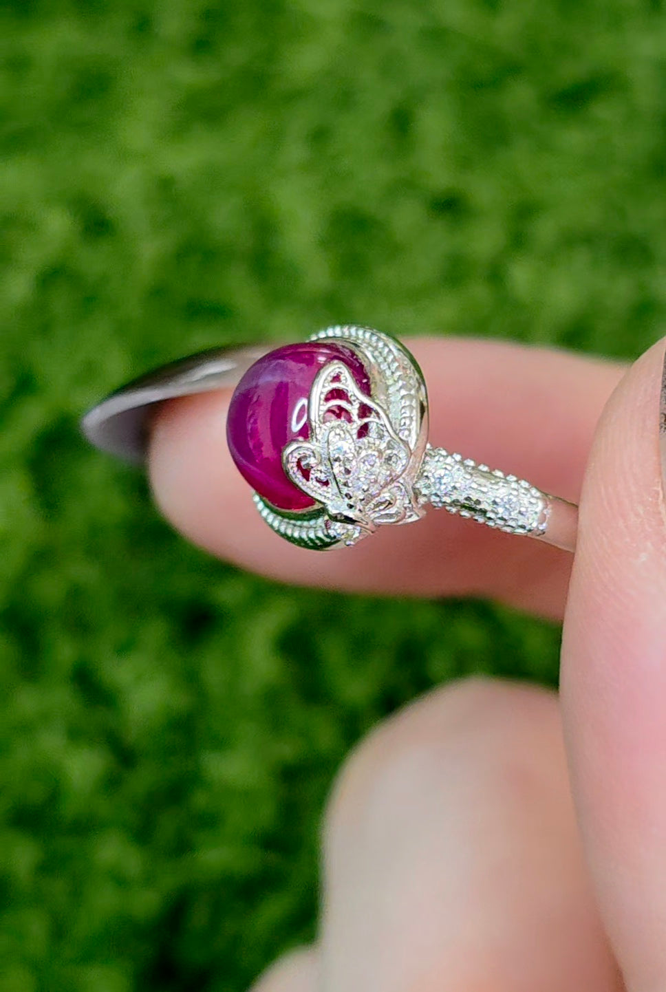 Round Star Ruby Butterfly Ring