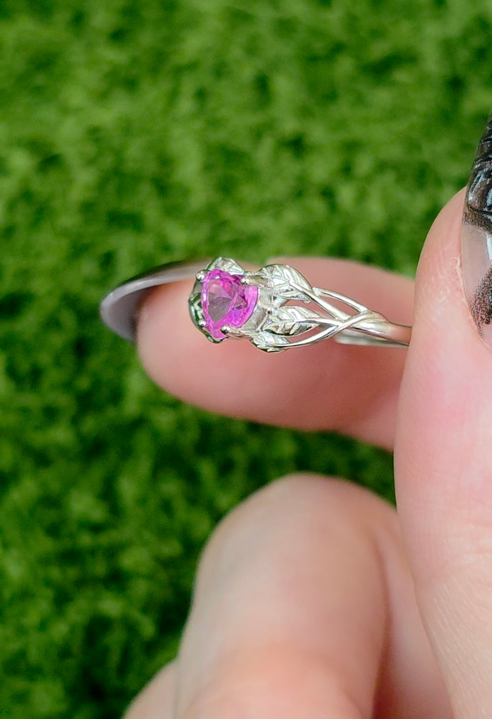 Pink Moissanite Heart Ring