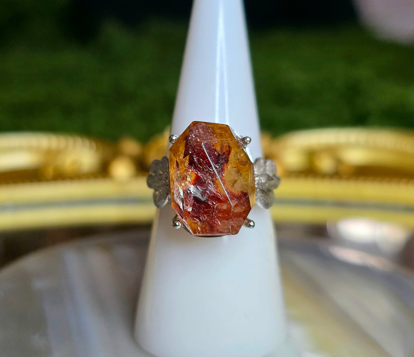 Fire Quartz and Golden Healer Freeform Ring