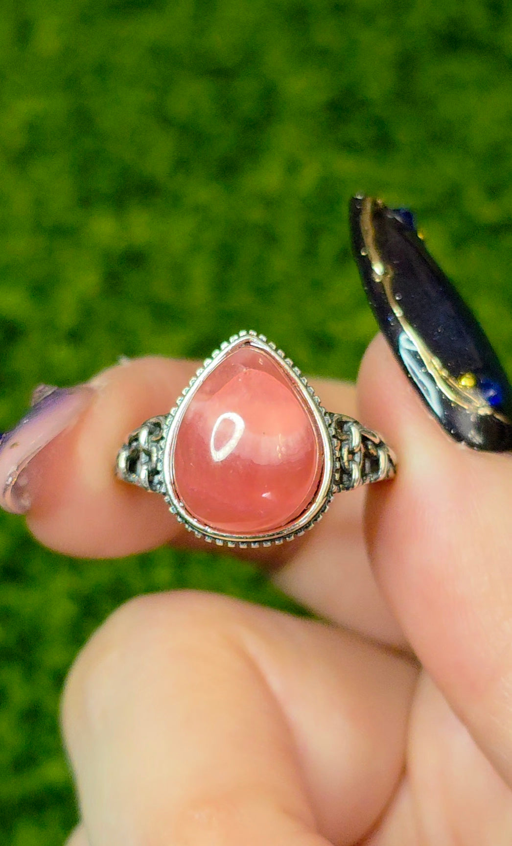 Rhodochrosite Teardrop Ring B