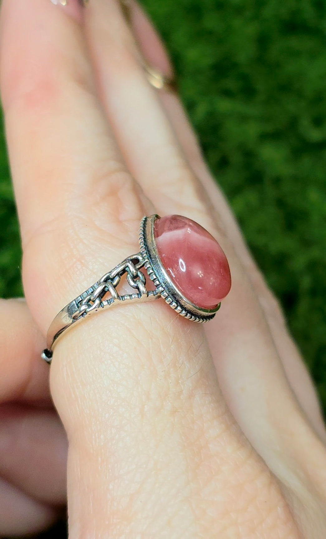 Rhodochrosite Teardrop Ring B