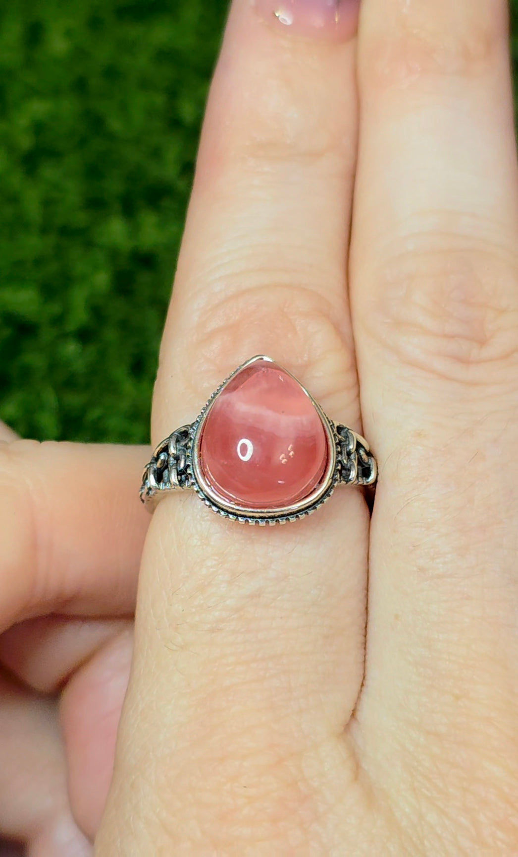 Rhodochrosite Teardrop Ring B