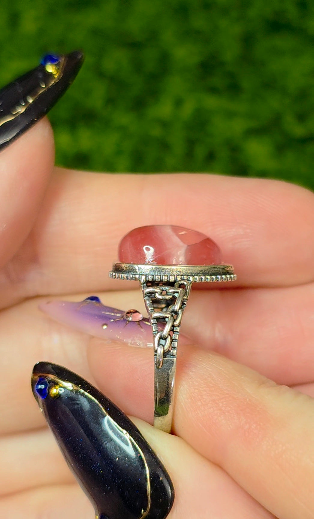 Rhodochrosite Teardrop Ring B