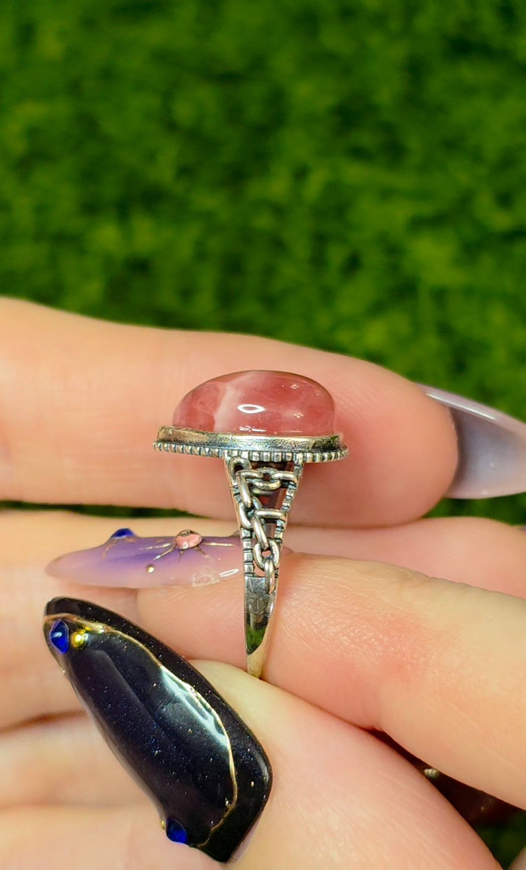 Rhodochrosite Teardrop Ring B