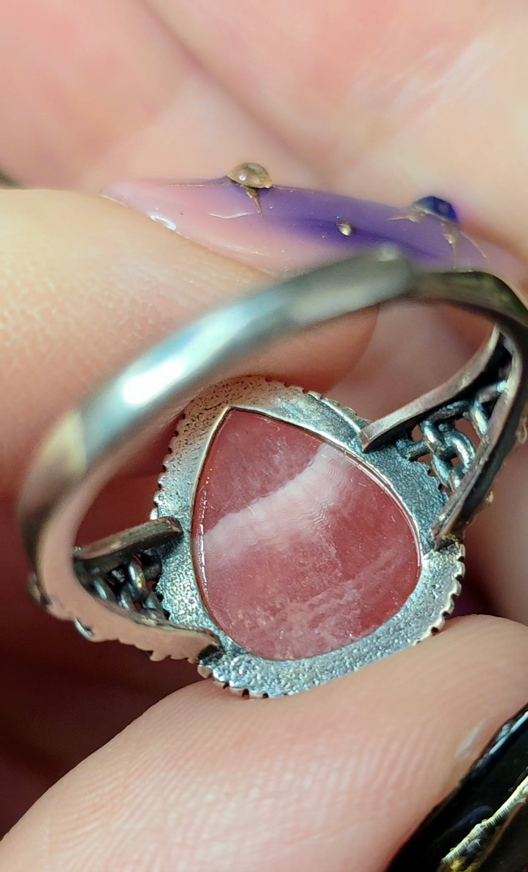Rhodochrosite Teardrop Ring B