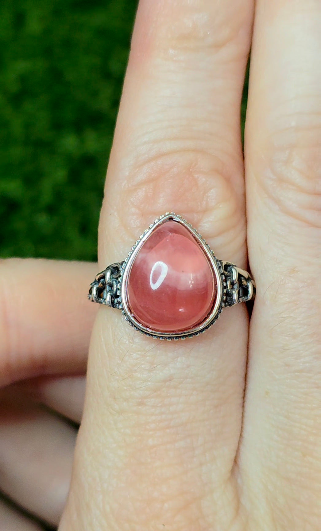 Rhodochrosite Teardrop Ring B