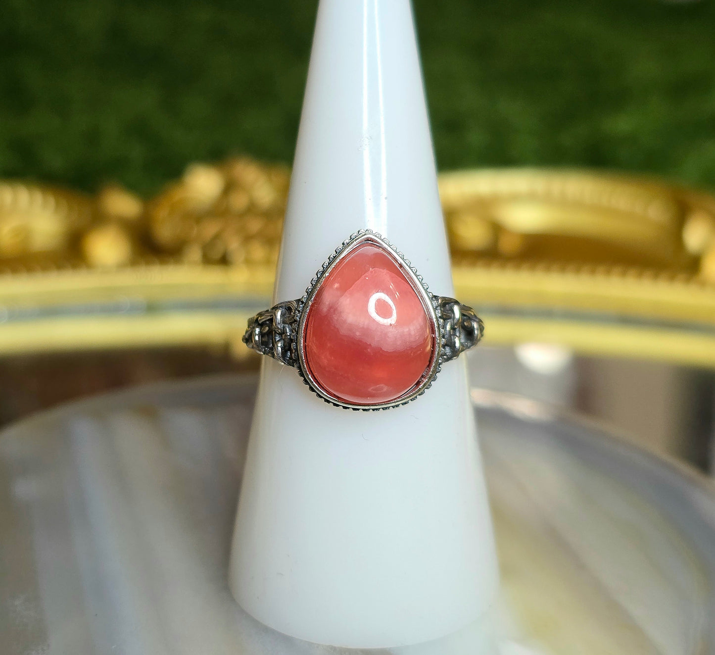 Rhodochrosite Teardrop Ring B