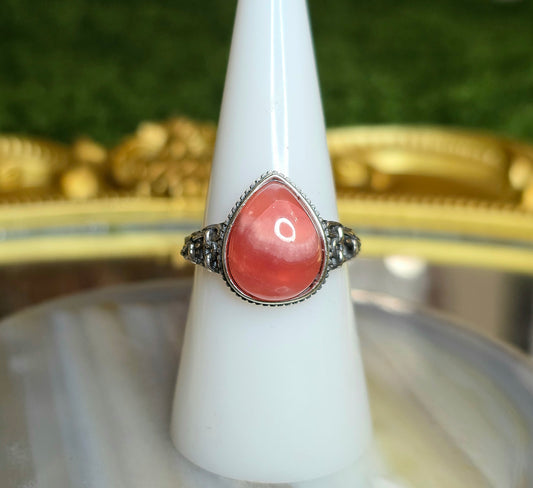 Rhodochrosite Teardrop Ring B