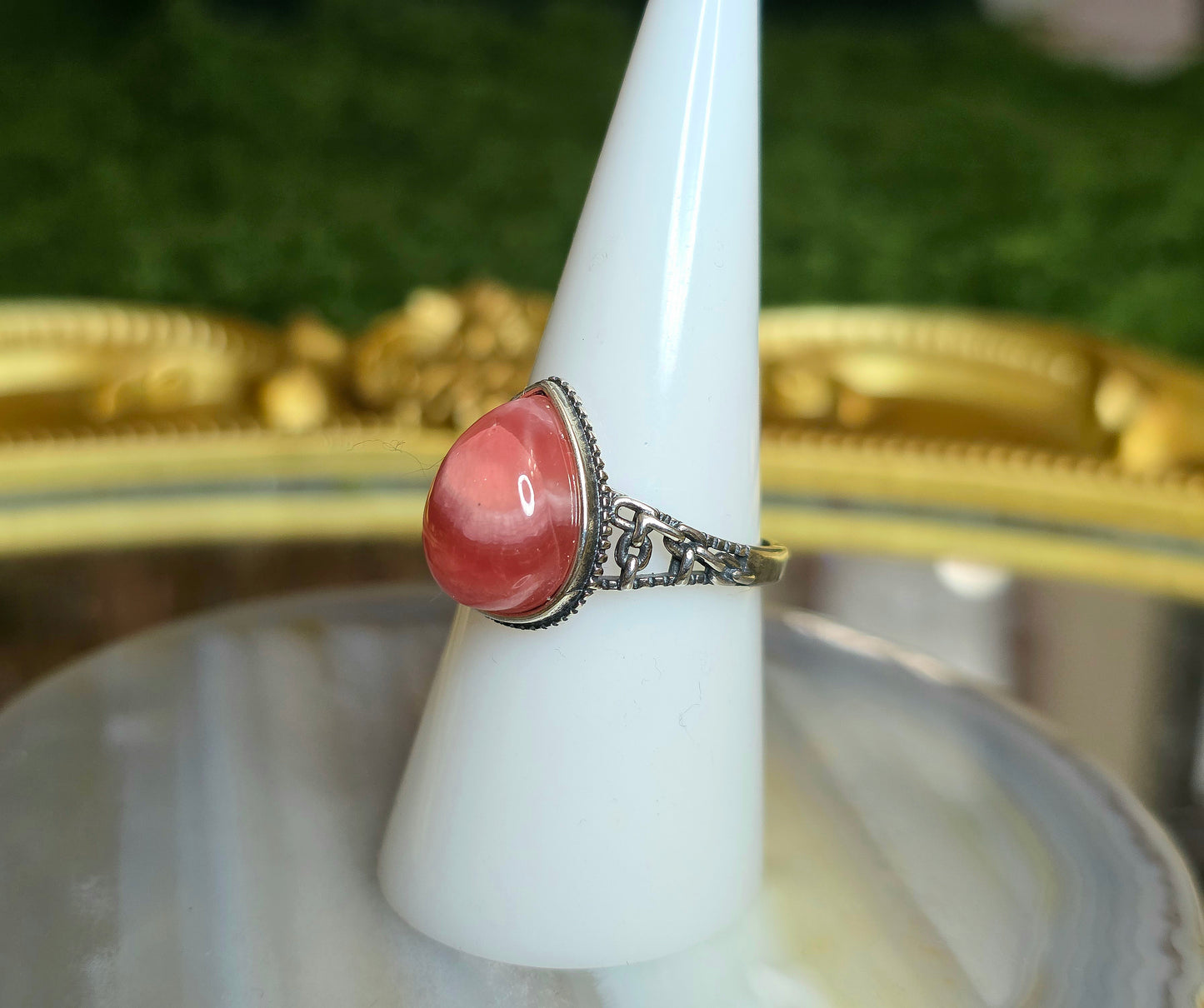 Rhodochrosite Teardrop Ring B