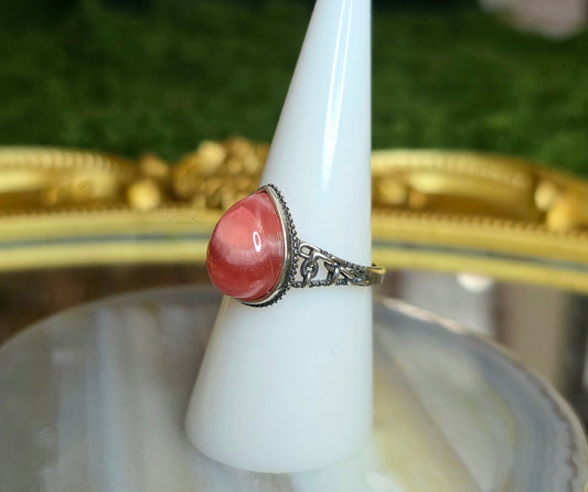 Rhodochrosite Teardrop Ring B