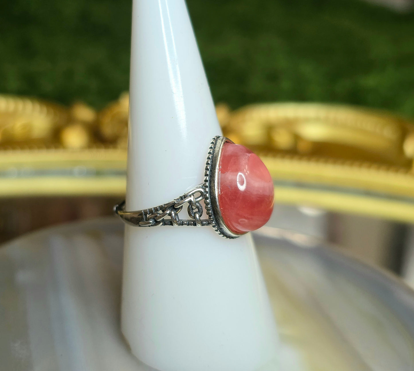 Rhodochrosite Teardrop Ring B