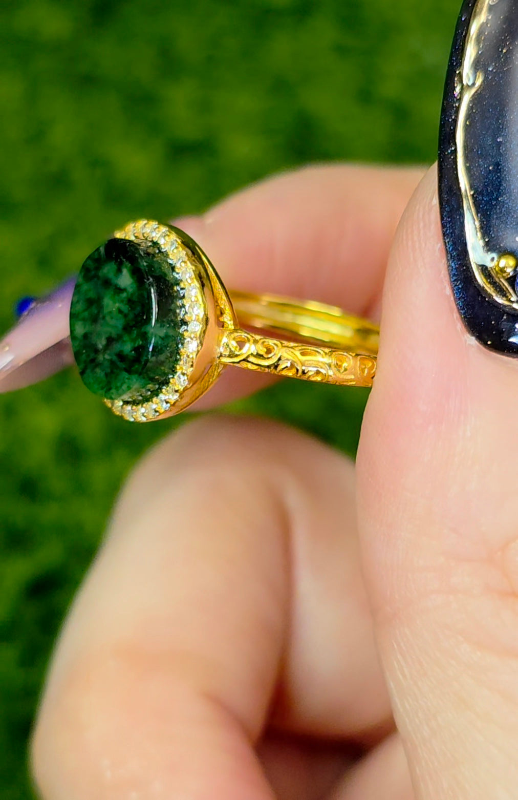Jadeite Halo Ring