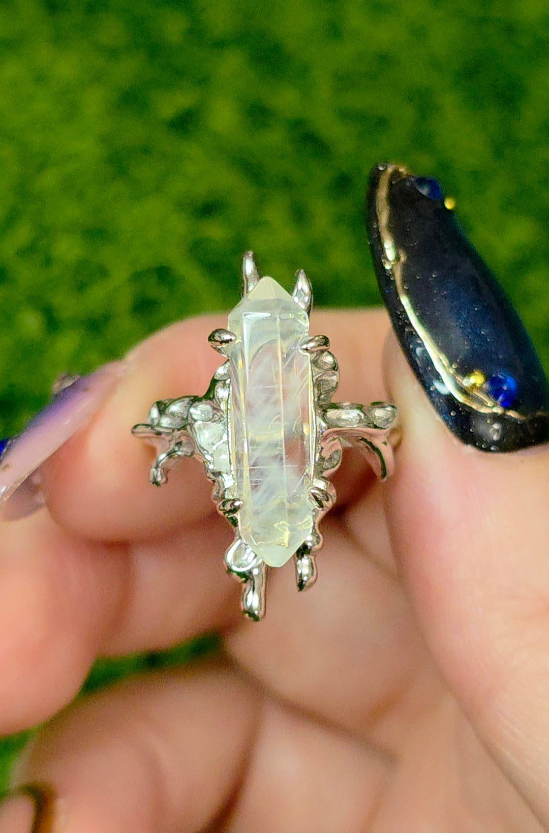 Blue Needle Quartz Double Point Ring B