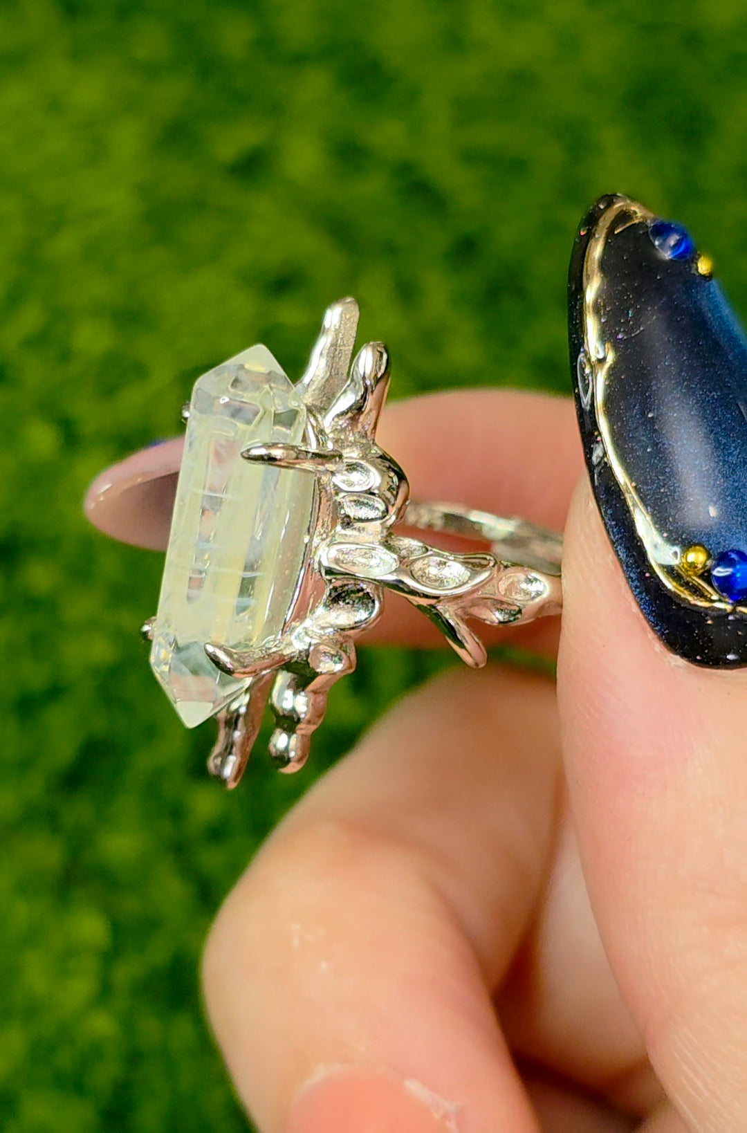 Blue Needle Quartz Double Point Ring B