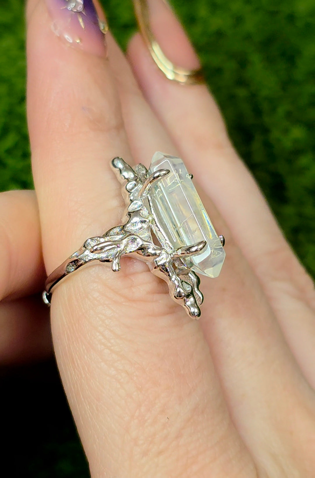 Blue Needle Quartz Double Point Ring B