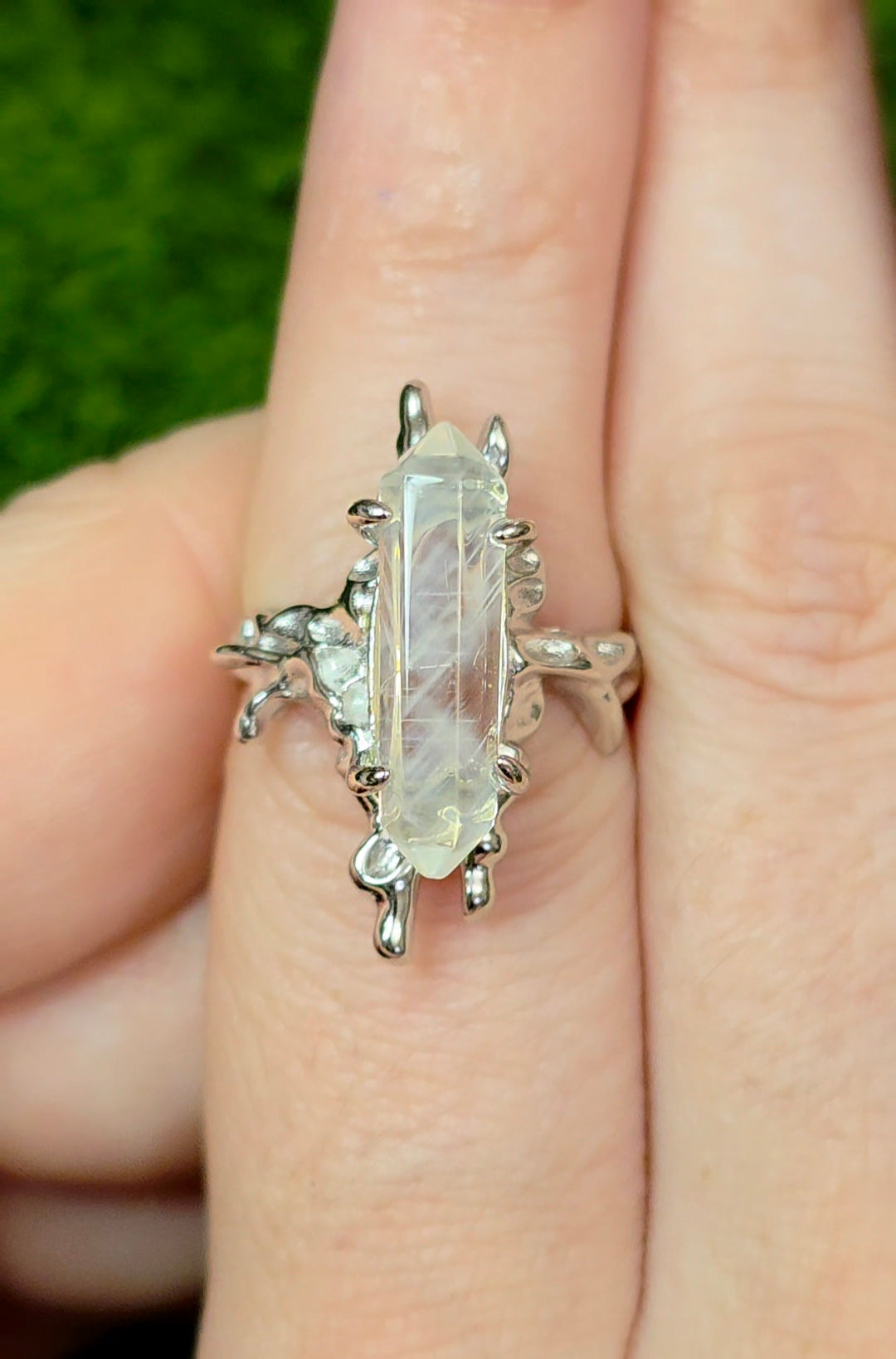 Blue Needle Quartz Double Point Ring B