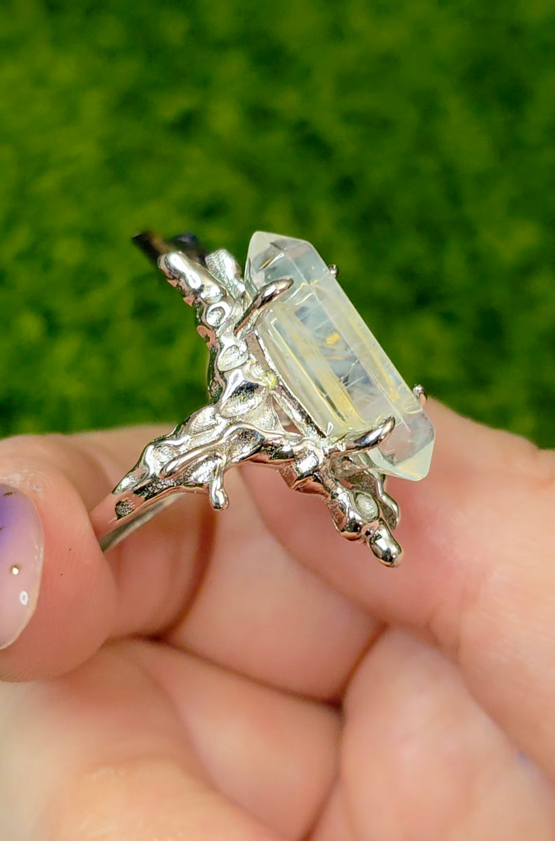 Blue Needle Quartz Double Point Ring B