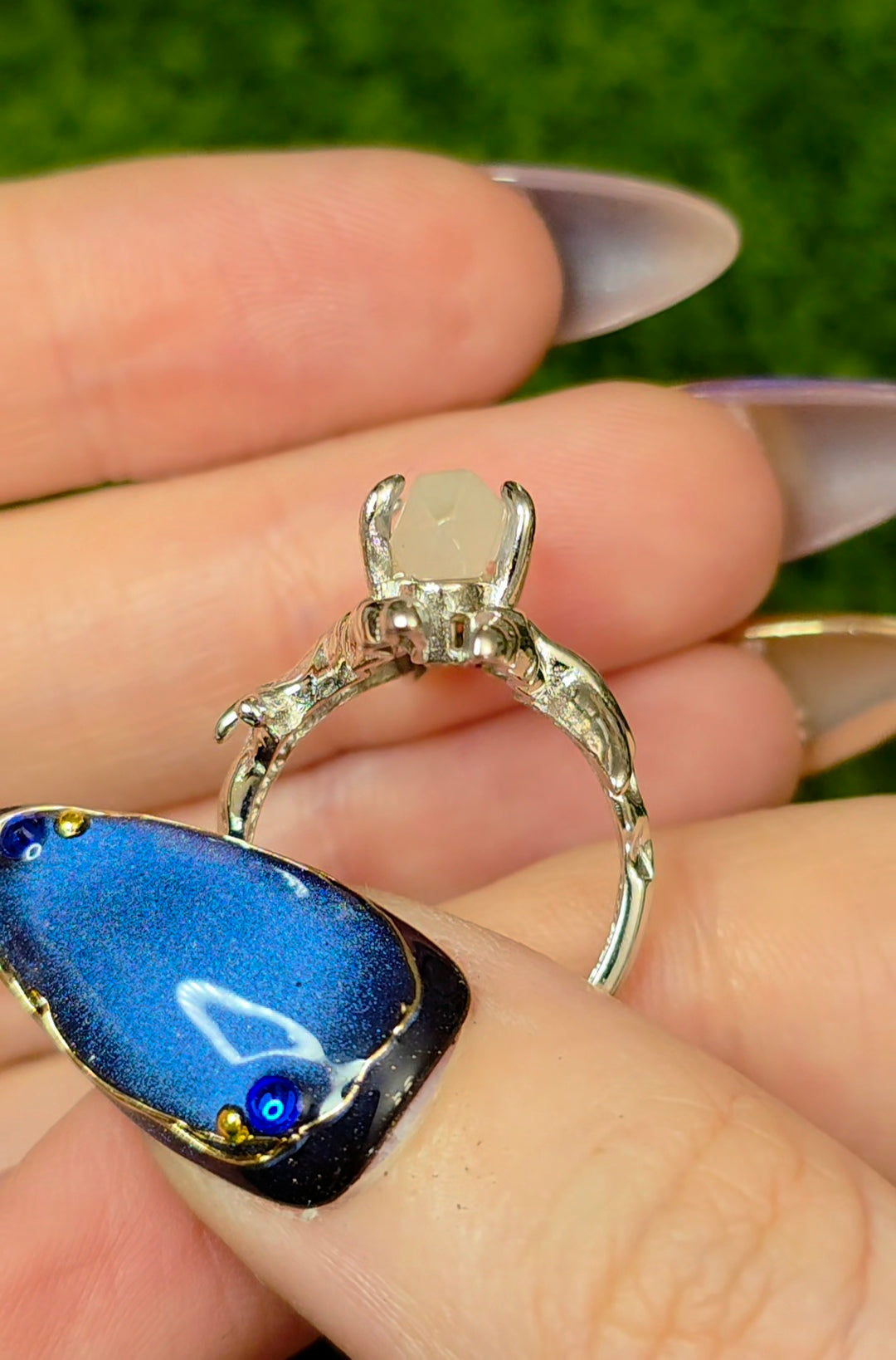 Blue Needle Quartz Double Point Ring B