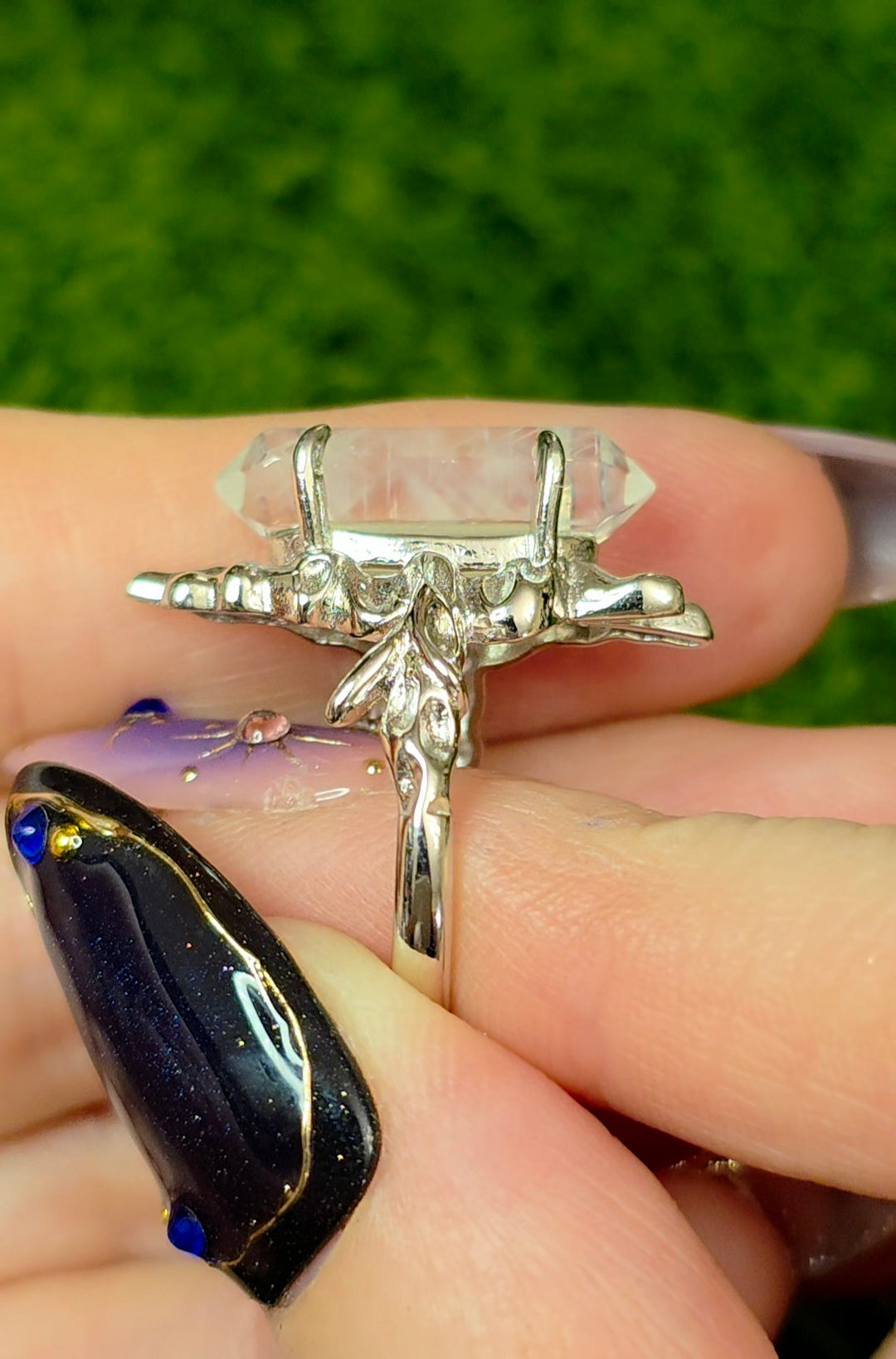 Blue Needle Quartz Double Point Ring B