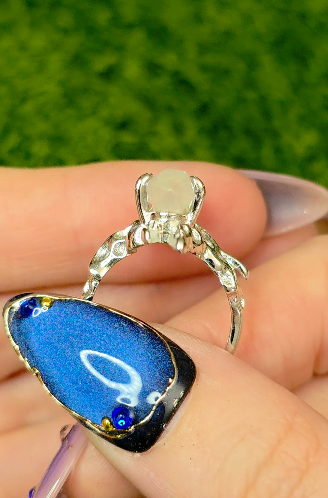 Blue Needle Quartz Double Point Ring B