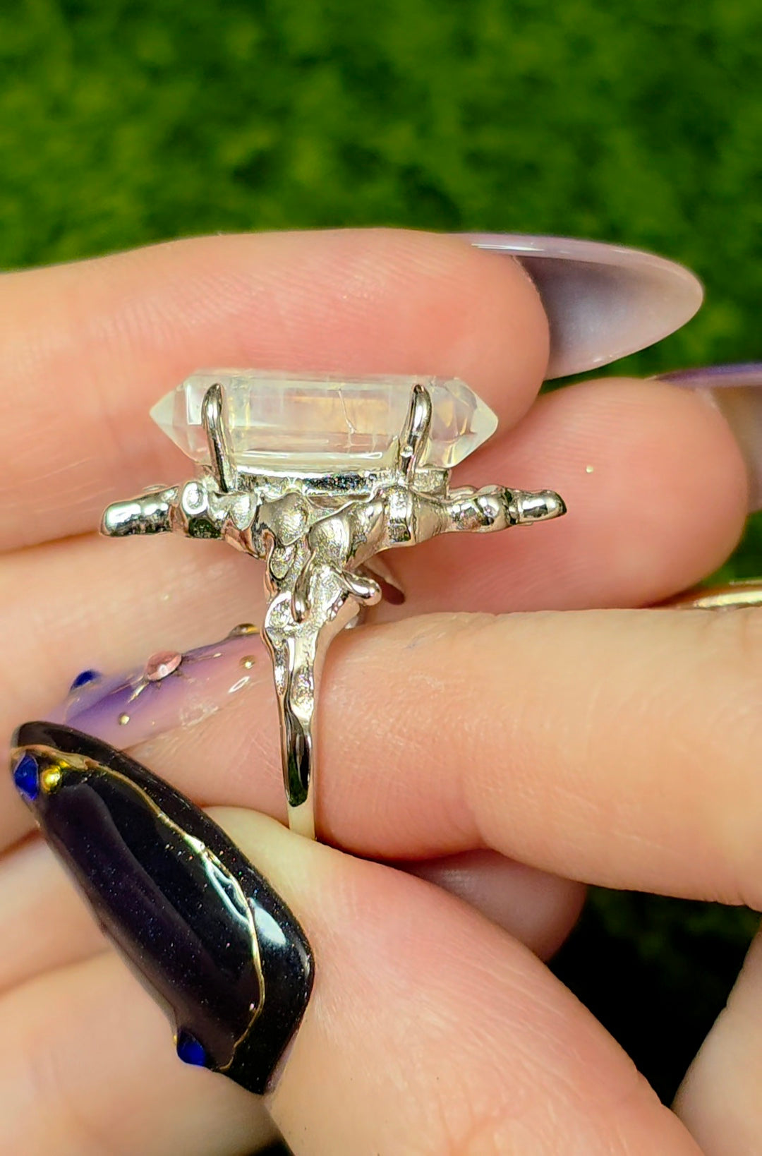 Blue Needle Quartz Double Point Ring B