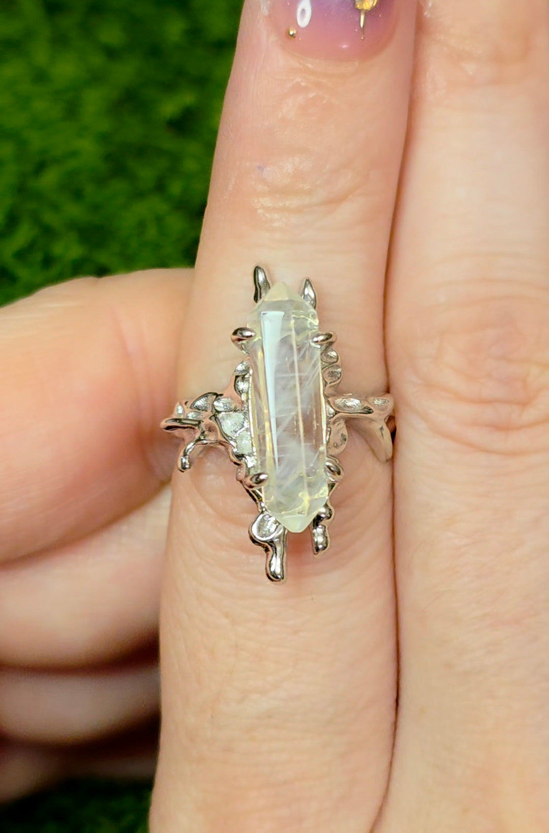 Blue Needle Quartz Double Point Ring B