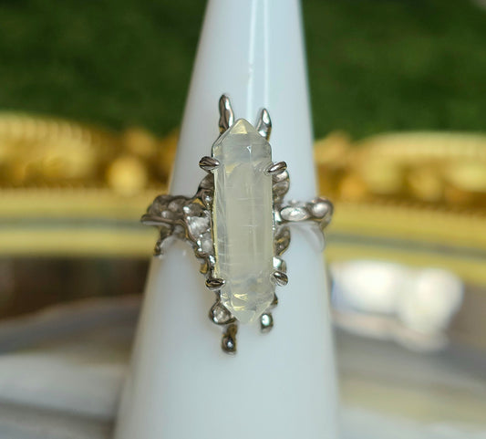 Blue Needle Quartz Double Point Ring B