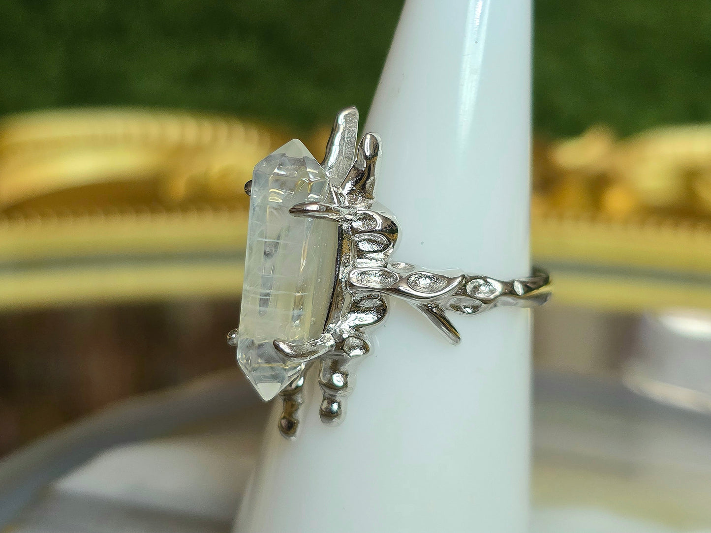 Blue Needle Quartz Double Point Ring B