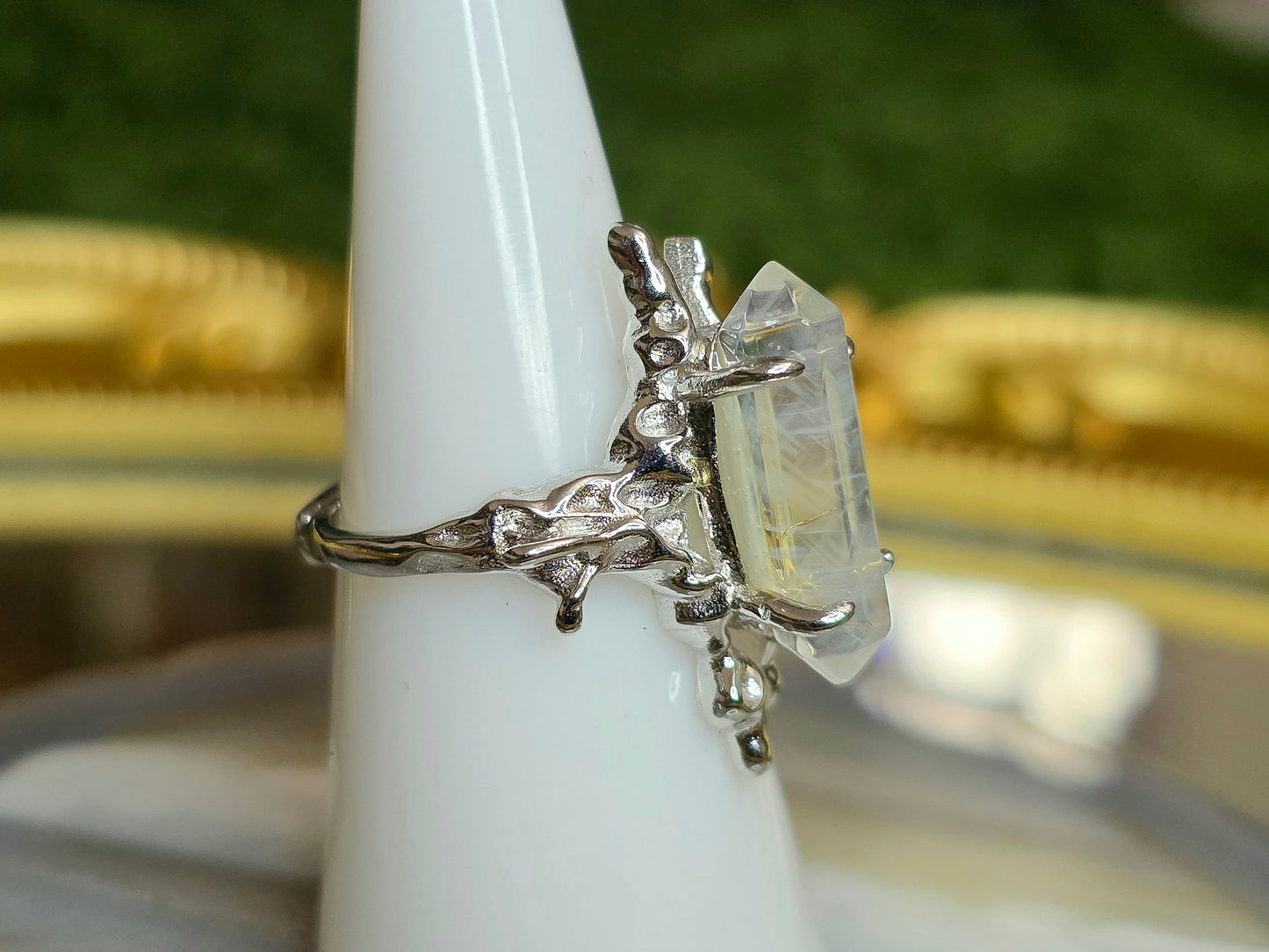 Blue Needle Quartz Double Point Ring B