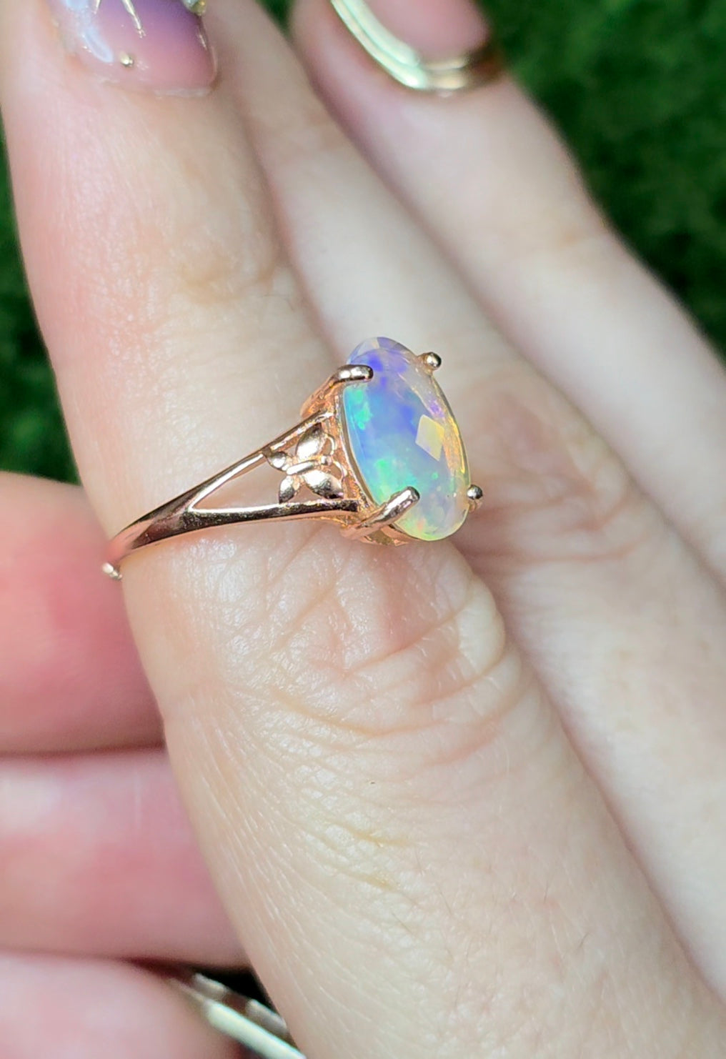 White Opal Rose Gold Ring