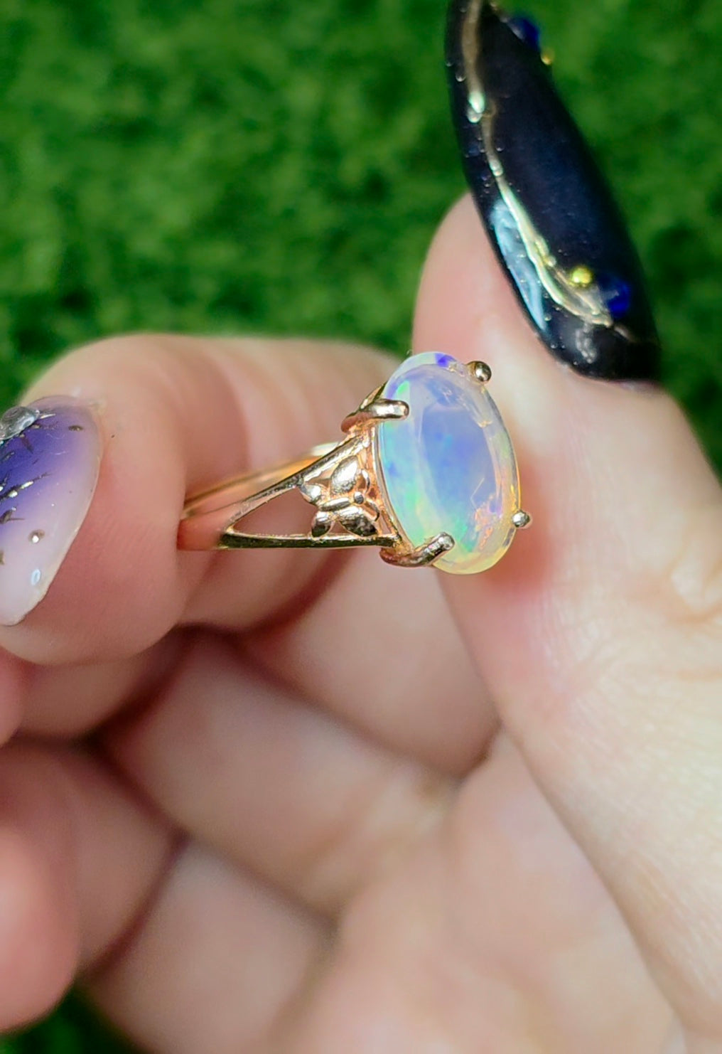 White Opal Rose Gold Ring