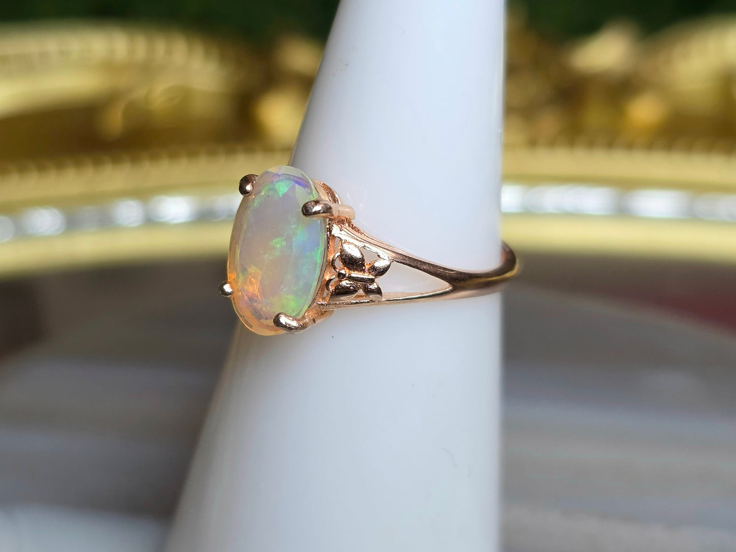 White Opal Rose Gold Ring