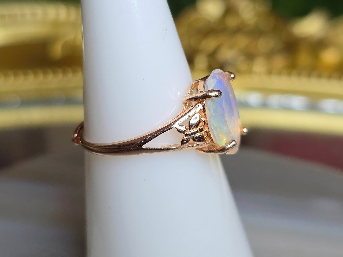 White Opal Rose Gold Ring
